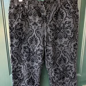 LRL Lauren Jeans Co Gothic Flocked Scroll Denim Pants Dark Gray Black Size 14